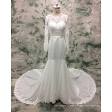 Long Sleeve Cathedral Train Chiffon Fit and Flare Wedding Dress